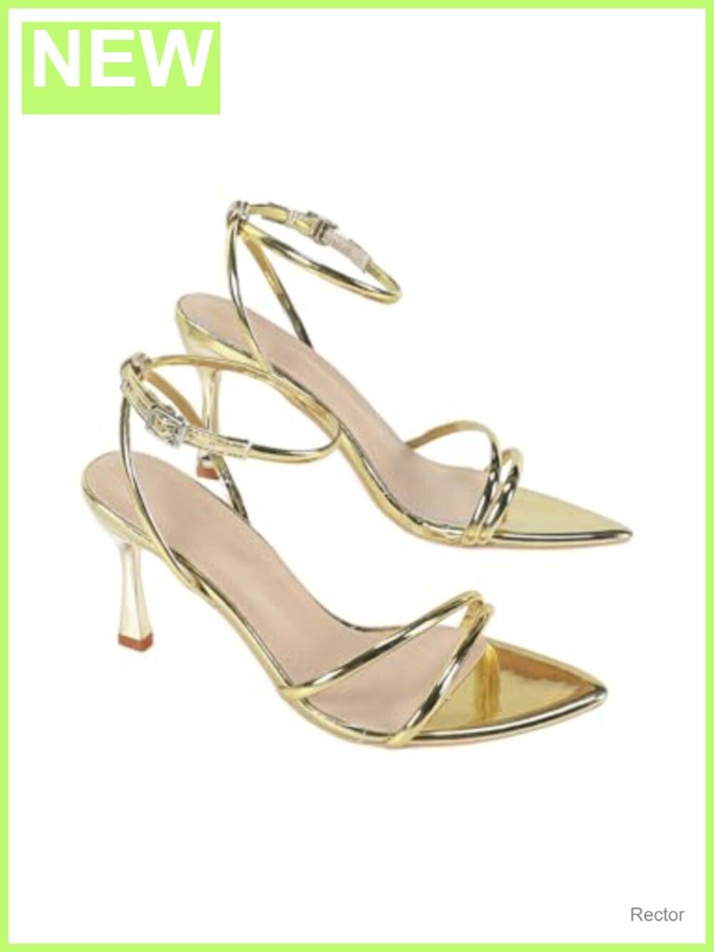 Women's Metallic Gold Strappy Stiletto Heels - Faux Leather High Heel Sandals